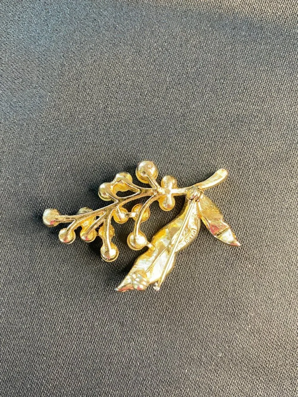 Mid-Century Marvella Botanical Sprig Faux Pearl & Gold-tone Brooch Pin